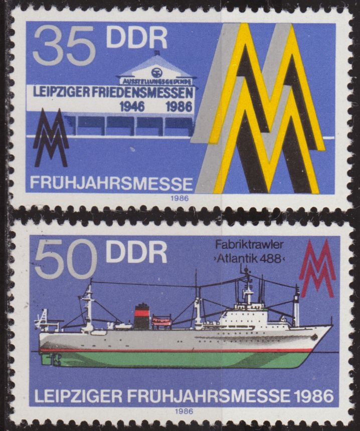 Alemania DDR 1986 Scott 2526_7 Sellos ** Feria de Verano de Leipzig Barco Arrastrero Atlantik Timbres Allemagne Germania Germany Alemagne Deutschland